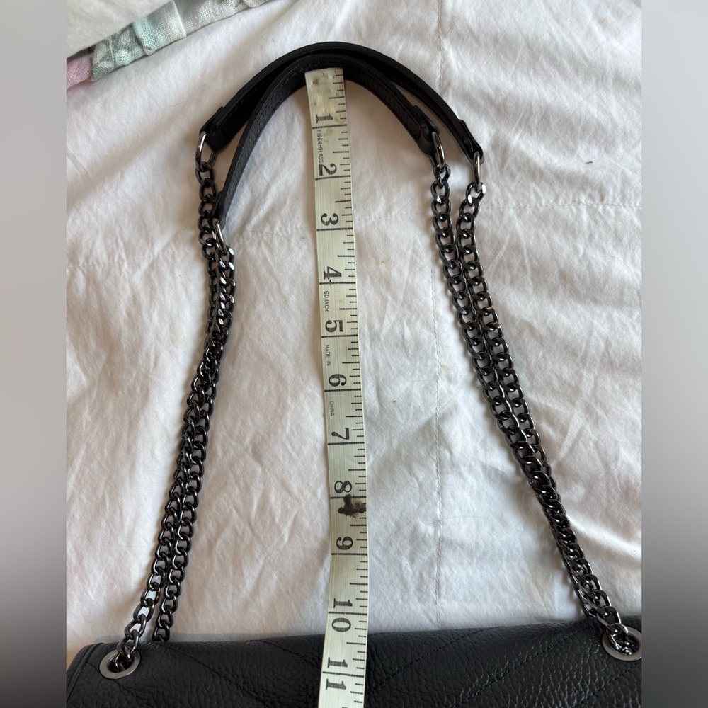 Anna Paola Black Leather Bag Crossbody or Shoulder, Adjustable Chain Strap - Picture 5 of 16